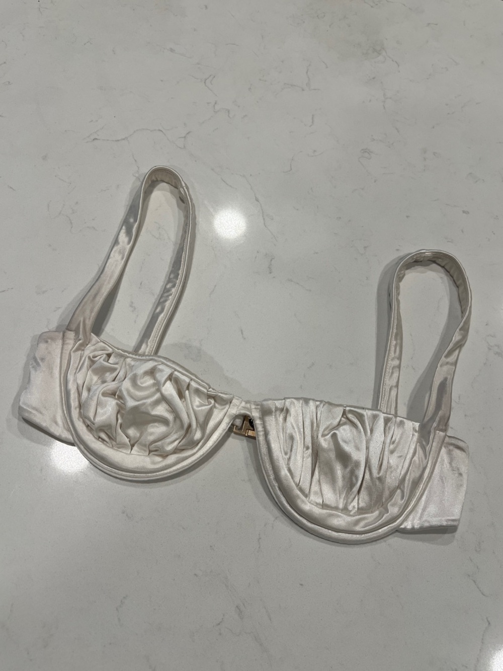 Isa Boulder Satin Ruched Underwire Bra in Ivory